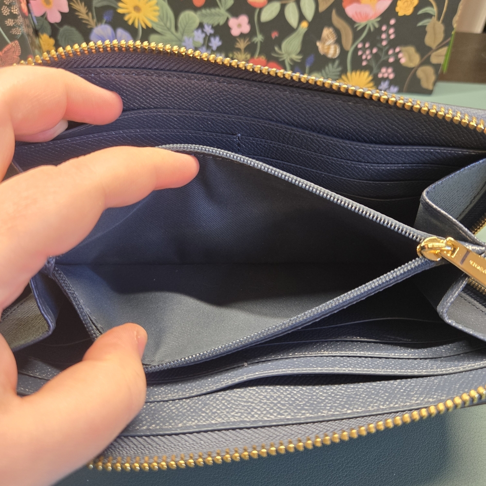 COACH Pebble Leather Zip Acordian Continental Wallet Blue - Picture 6 of 12